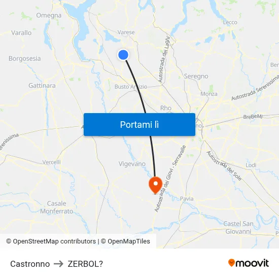 Castronno to ZERBOL? map