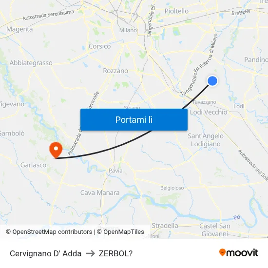 Cervignano D' Adda to ZERBOL? map