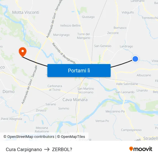 Cura Carpignano to ZERBOL? map