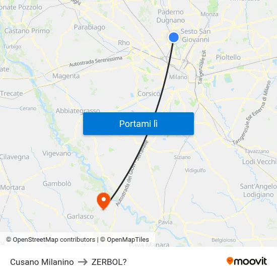 Cusano Milanino to ZERBOL? map