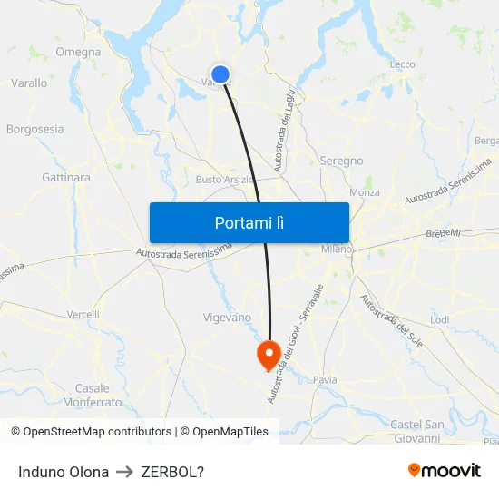 Induno Olona to ZERBOL? map