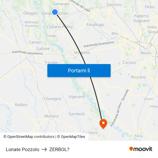 Lonate Pozzolo to ZERBOL? map