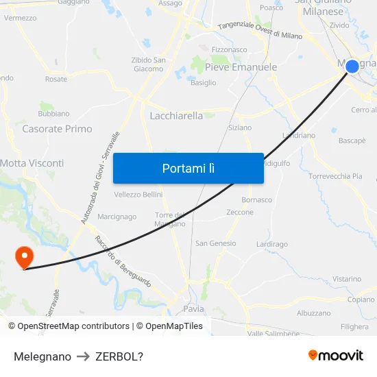 Melegnano to ZERBOL? map