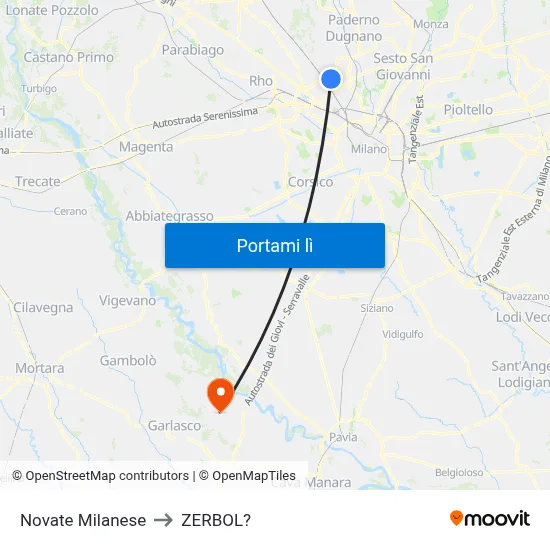 Novate Milanese to ZERBOL? map