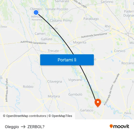 Oleggio to ZERBOL? map