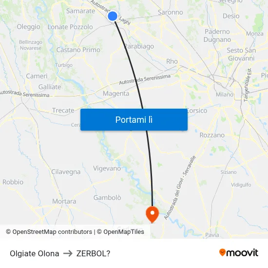 Olgiate Olona to ZERBOL? map