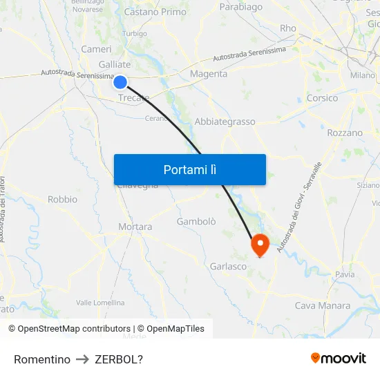 Romentino to ZERBOL? map