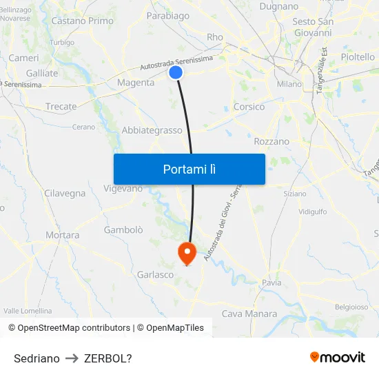 Sedriano to ZERBOL? map