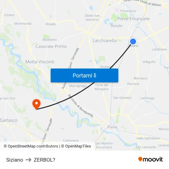 Siziano to ZERBOL? map