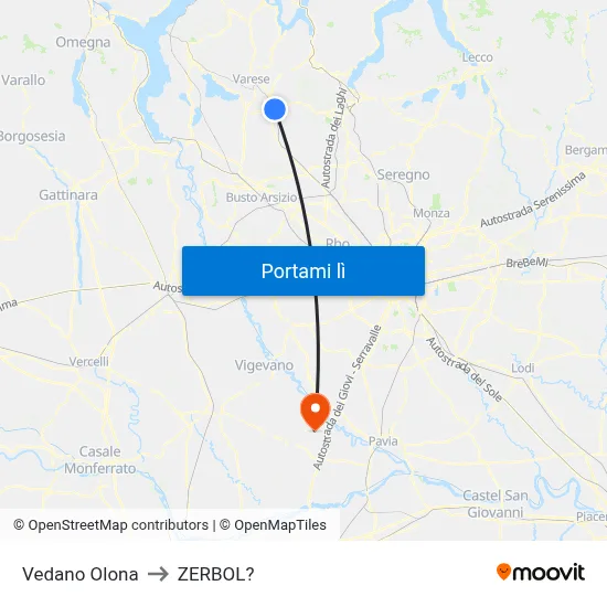 Vedano Olona to ZERBOL? map