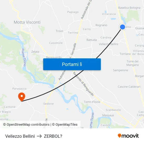 Vellezzo Bellini to ZERBOL? map