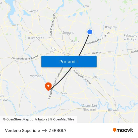 Verderio Superiore to ZERBOL? map