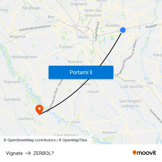 Vignate to ZERBOL? map