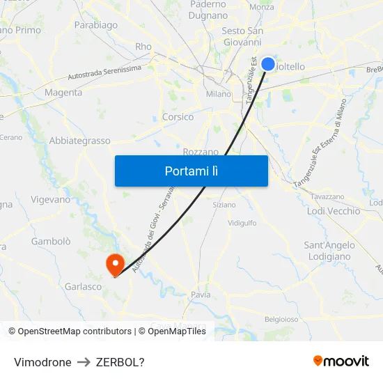 Vimodrone to ZERBOL? map