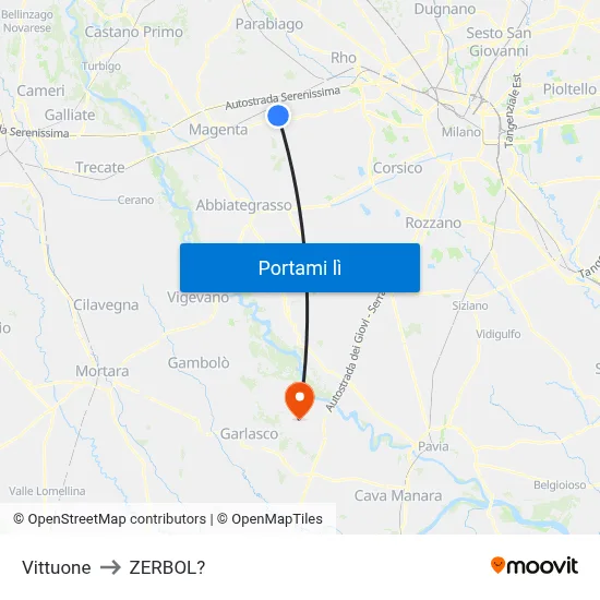 Vittuone to ZERBOL? map
