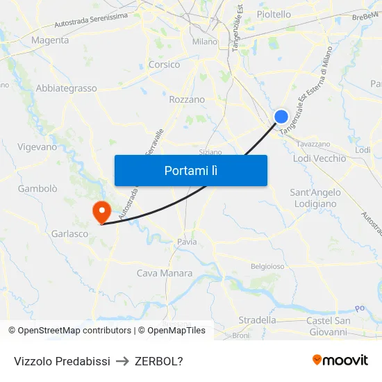 Vizzolo Predabissi to ZERBOL? map