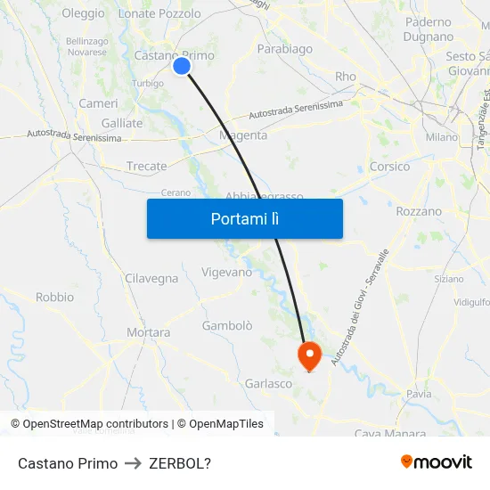 Castano Primo to ZERBOL? map