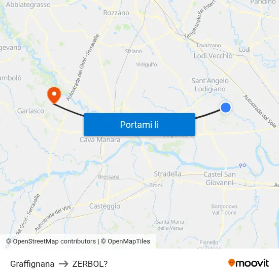 Graffignana to ZERBOL? map