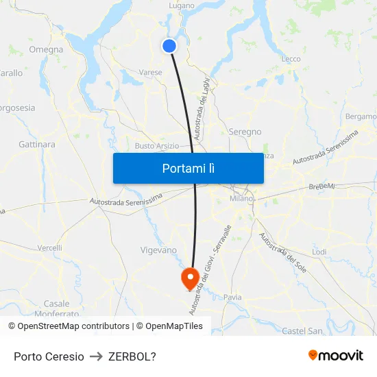 Porto Ceresio to ZERBOL? map