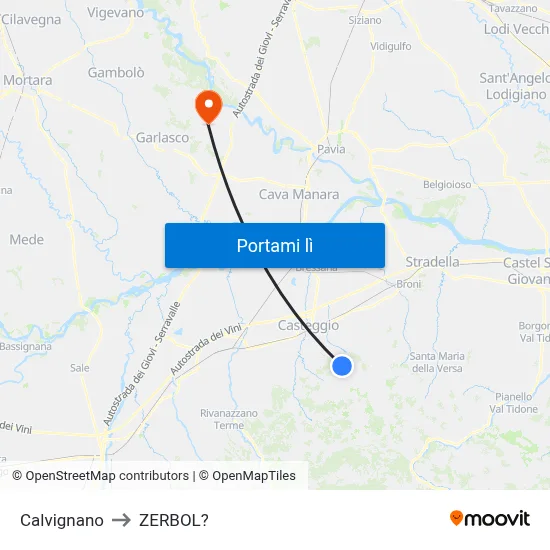 Calvignano to ZERBOL? map