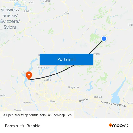 Bormio to Brebbia map