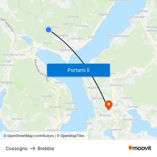 Cossogno to Brebbia map