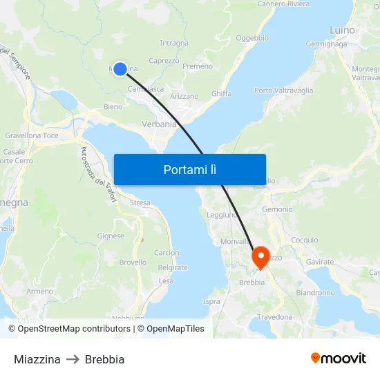 Miazzina to Brebbia map