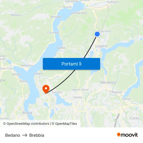 Bedano to Brebbia map