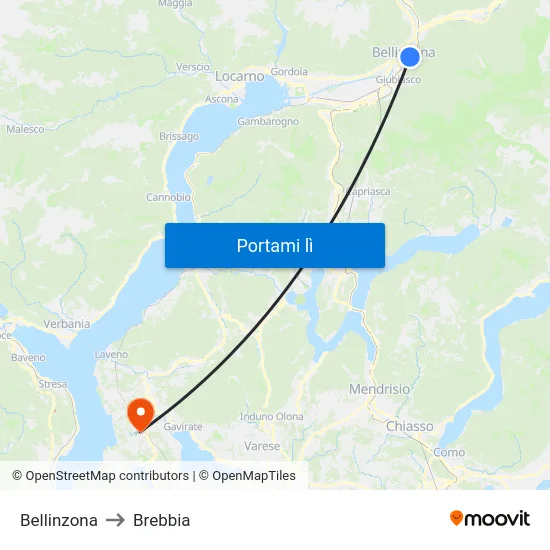 Bellinzona to Brebbia map