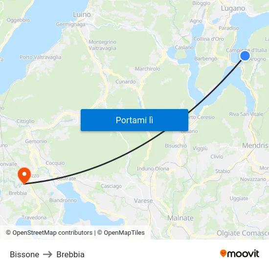 Bissone to Brebbia map