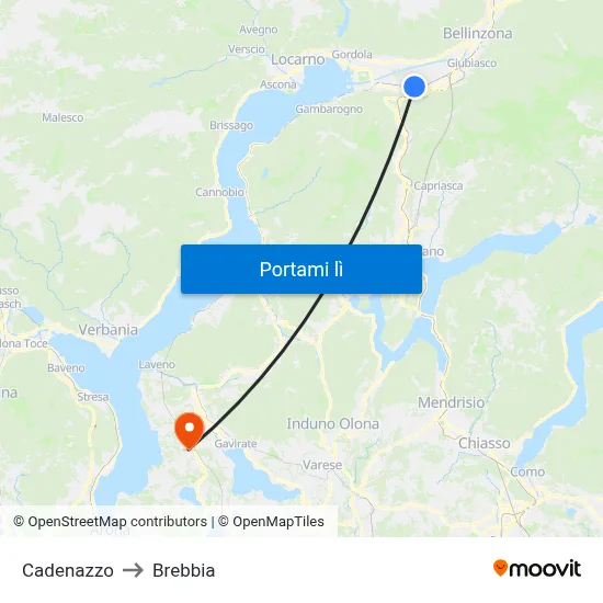 Cadenazzo to Brebbia map