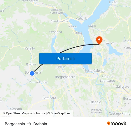 Borgosesia to Brebbia map