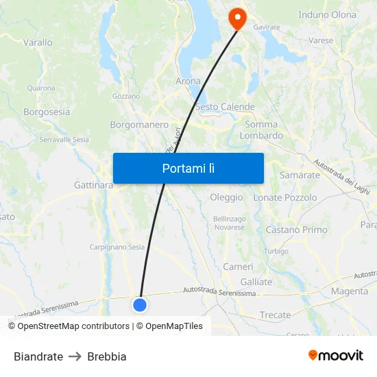 Biandrate to Brebbia map