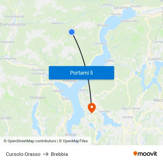 Cursolo-Orasso to Brebbia map