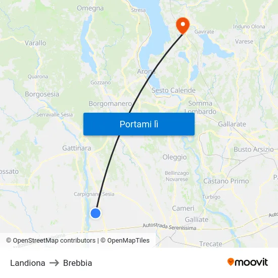 Landiona to Brebbia map