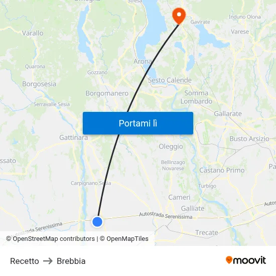 Recetto to Brebbia map