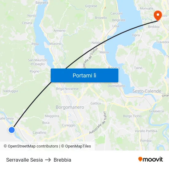 Serravalle Sesia to Brebbia map