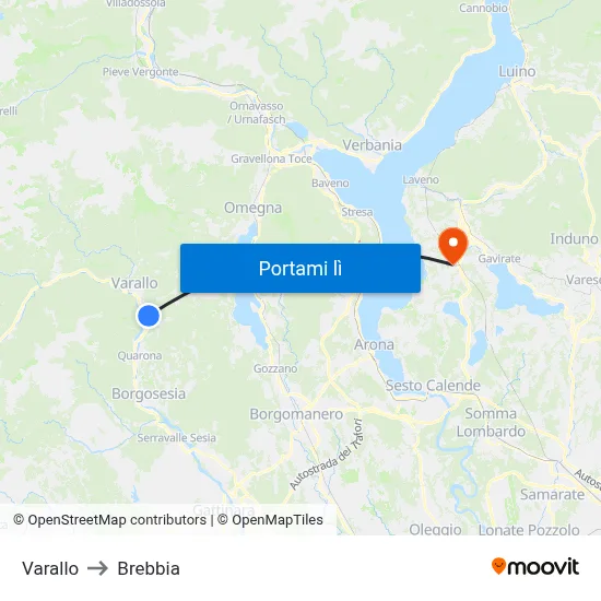 Varallo to Brebbia map