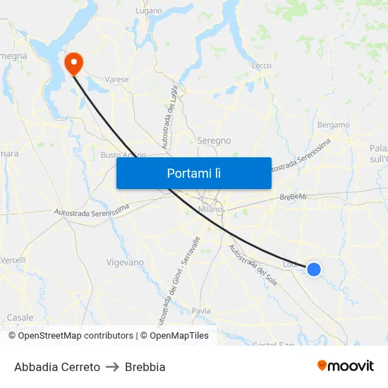 Abbadia Cerreto to Brebbia map