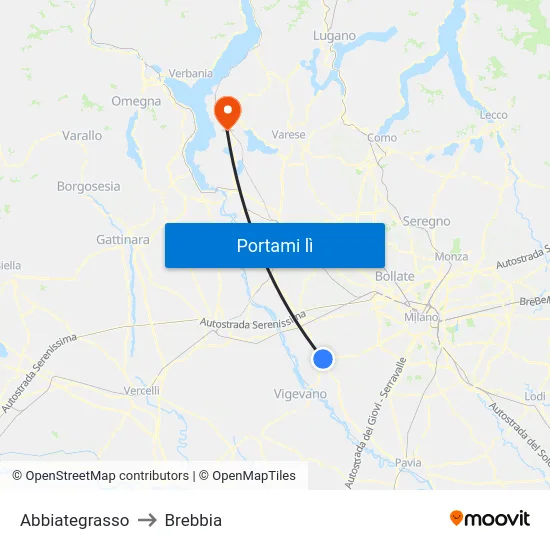 Abbiategrasso to Brebbia map