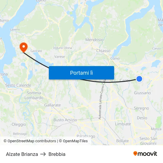 Alzate Brianza to Brebbia map