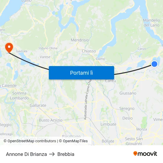 Annone Di Brianza to Brebbia map