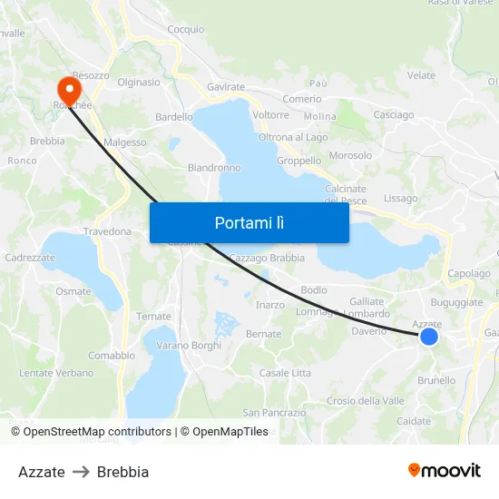 Azzate to Brebbia map