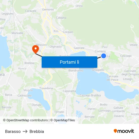 Barasso to Brebbia map