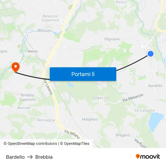 Bardello to Brebbia map