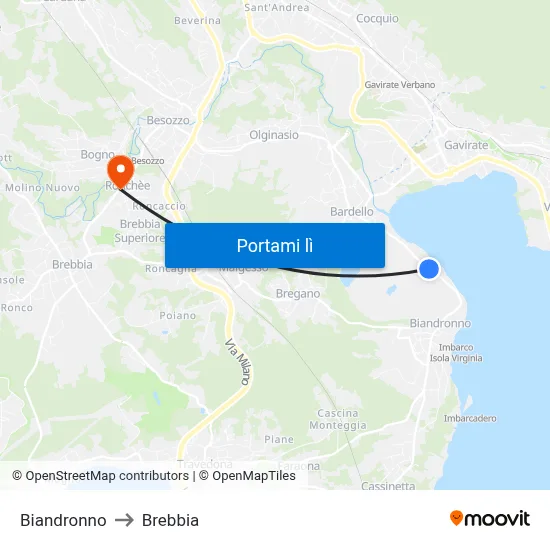 Biandronno to Brebbia map