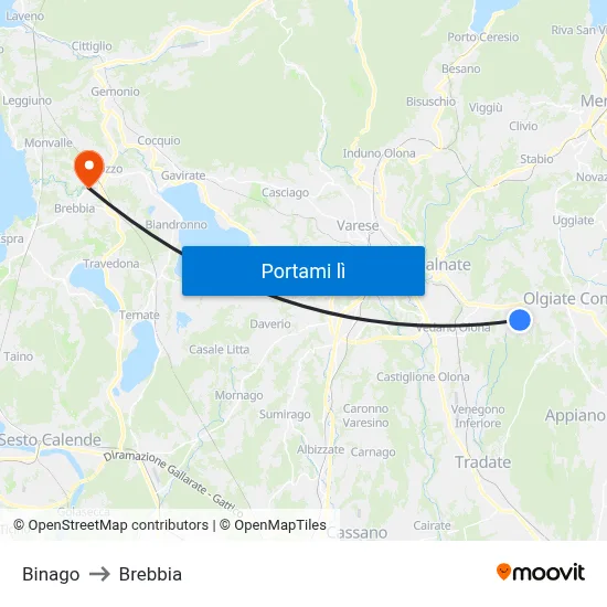 Binago to Brebbia map