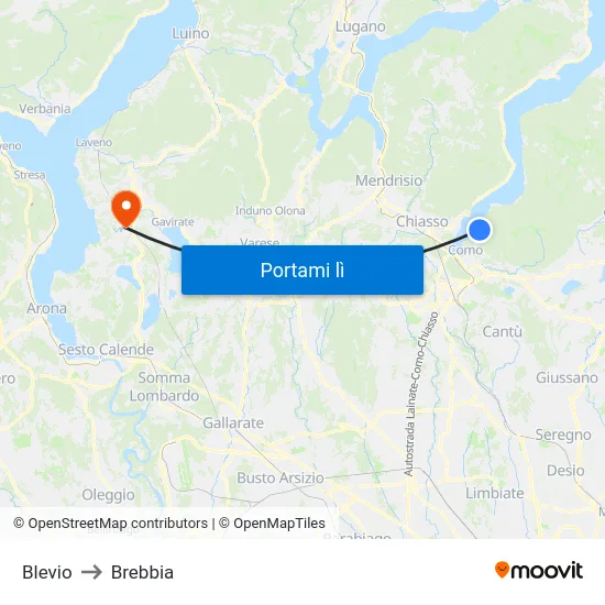 Blevio to Brebbia map