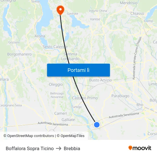 Boffalora Sopra Ticino to Brebbia map