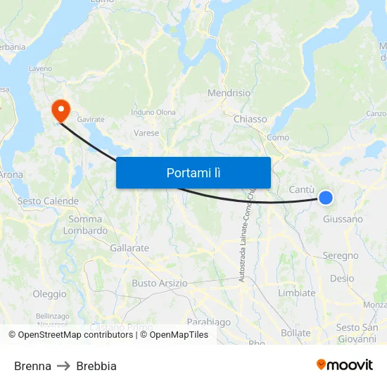 Brenna to Brebbia map